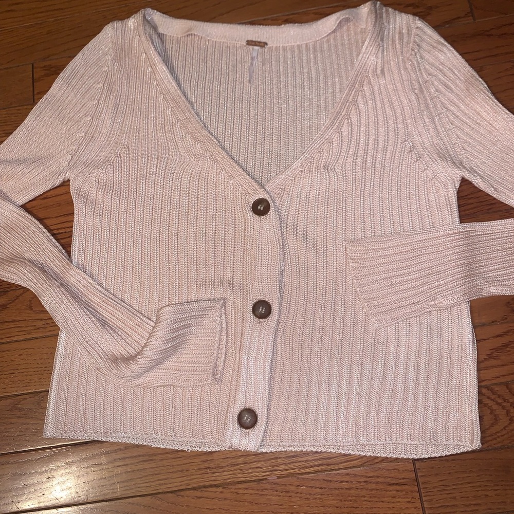 Free people Women's Pink sand  Button-Up Sweater